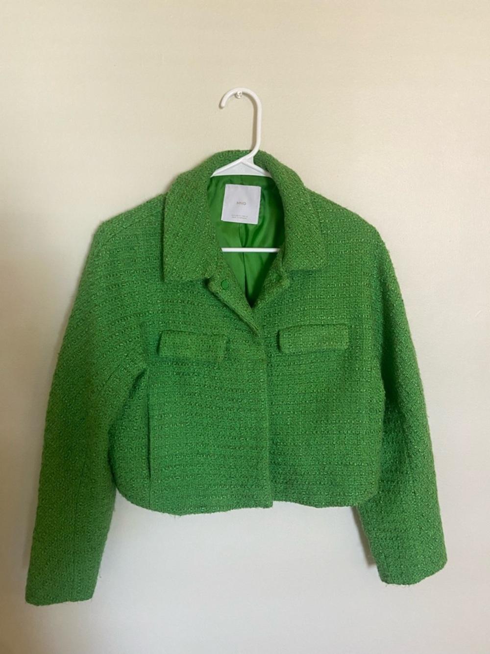 Mango Vibrant Green Bouclé Cropped Blazer